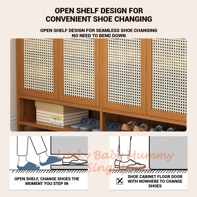 Shutter Door Bamboo Shoe Cabinet Dustproof/Multi-Layer Rack/Large Capacity for Doorway&Hallway