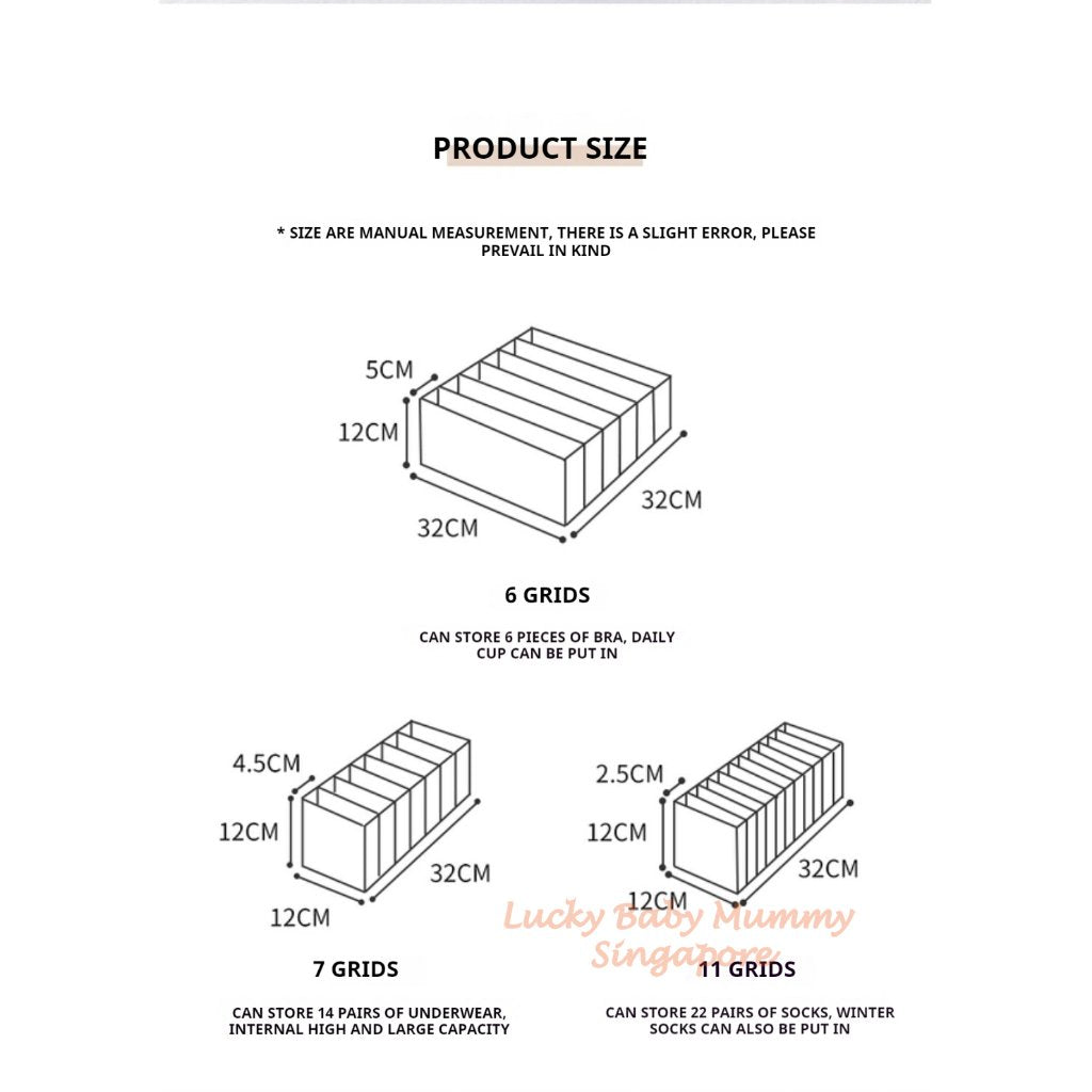 【3 Pcs Set】Underwear Bra Storage Bag/ Drawer & Wardrobe Organizer/ Foldable Drawer Storage Box 6/7/11 Slots