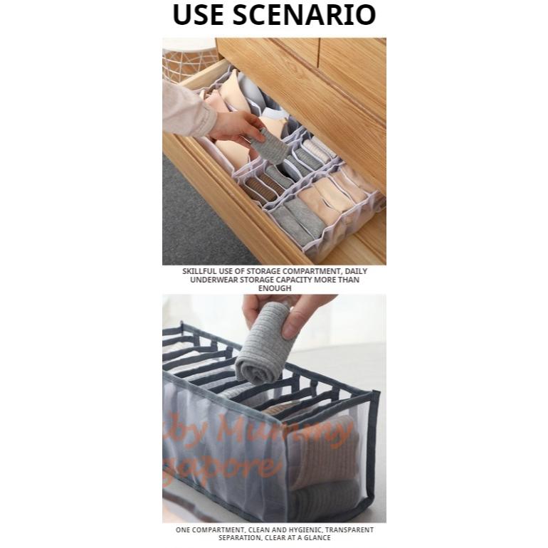 【3 Pcs Set】Underwear Bra Storage Bag/ Drawer & Wardrobe Organizer/ Foldable Drawer Storage Box 6/7/11 Slots