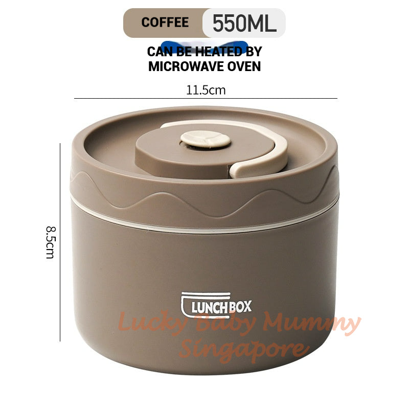 Stainless Steel Lunch Box / Microwaveable Thermos Food Container / Round Insulated Food Storage Box