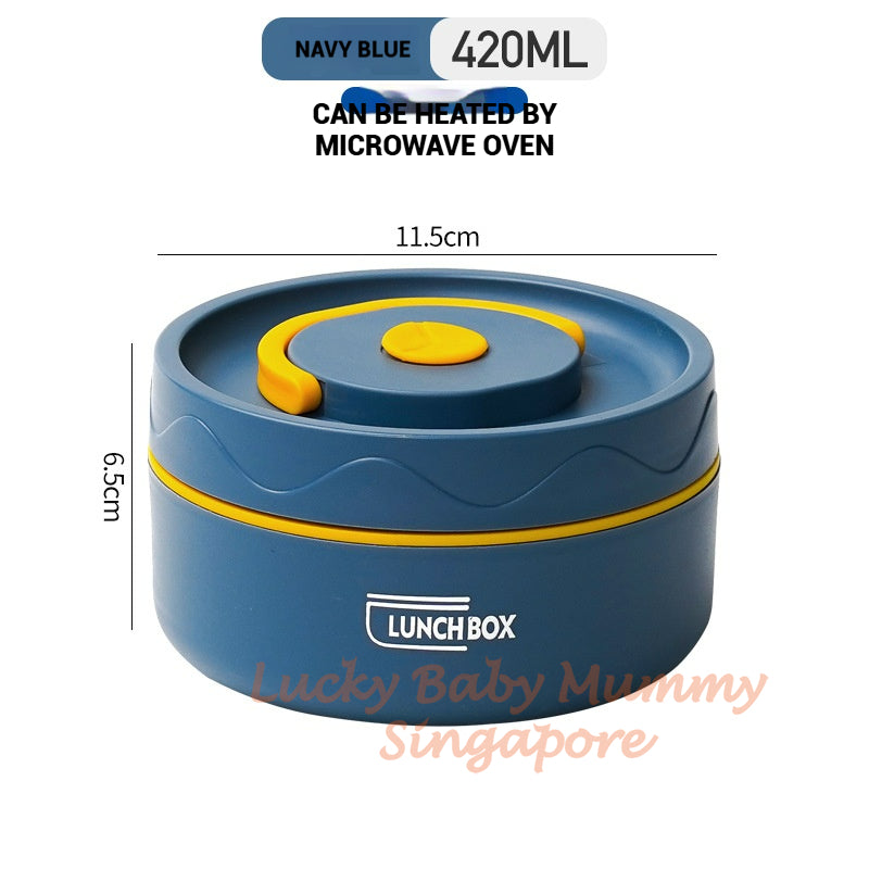 Stainless Steel Lunch Box / Microwaveable Thermos Food Container / Round Insulated Food Storage Box