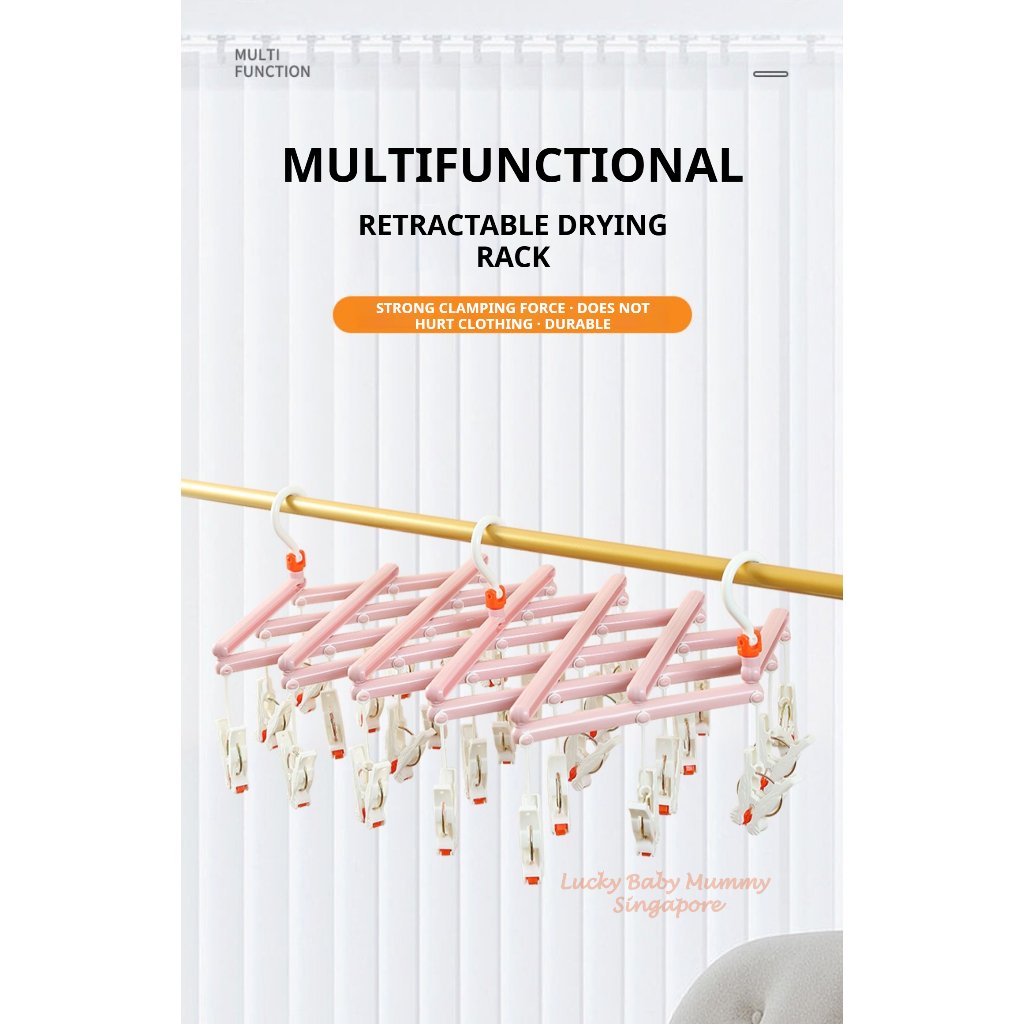 29 Clips Foldable Windproof Clothes Drying Plastic Rack / Plastic Sock Clips / Multi Clamp Clips Hanger