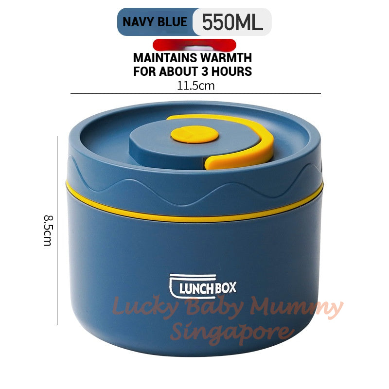 Stainless Steel Lunch Box / Microwaveable Thermos Food Container / Round Insulated Food Storage Box