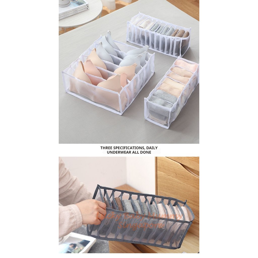 【3 Pcs Set】Underwear Bra Storage Bag/ Drawer & Wardrobe Organizer/ Foldable Drawer Storage Box 6/7/11 Slots