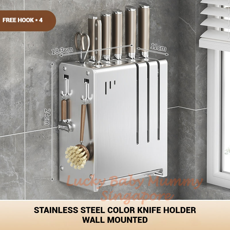 Wall-Mounted & Countertop Stainless Steel Knife Rack