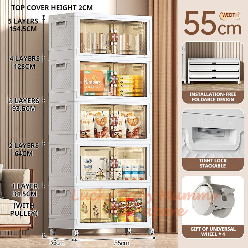 Stackable Folding Cabinet / Thickened Storage Cabinet / Home Organizer / Double Door Storage Box with Wheels