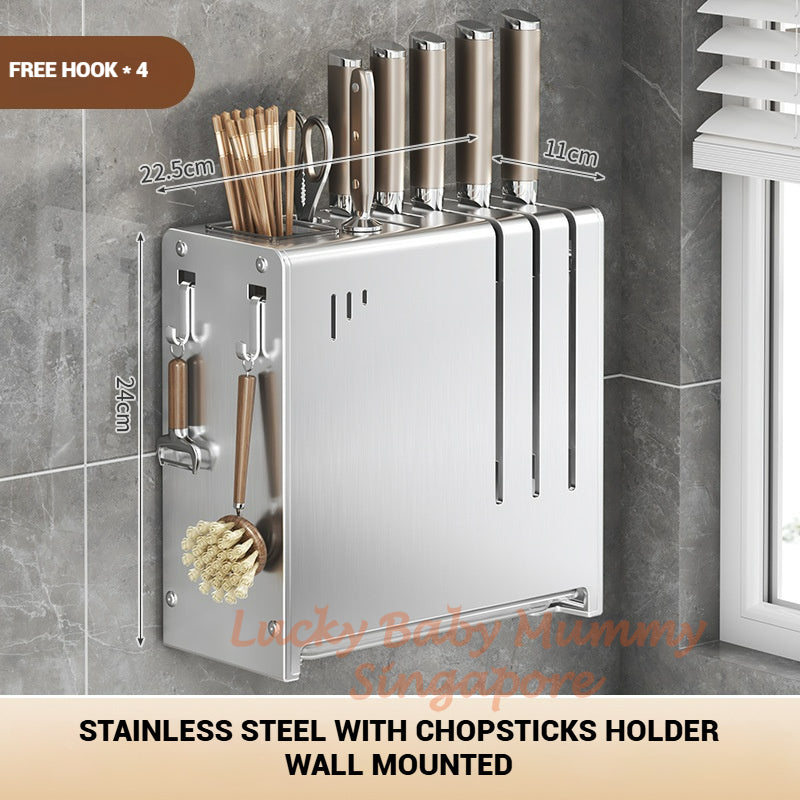 Wall-Mounted & Countertop Stainless Steel Knife Rack