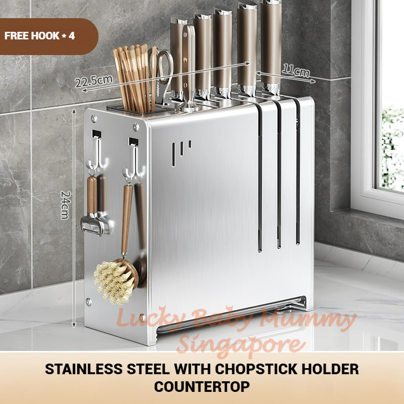 Wall-Mounted & Countertop Stainless Steel Knife Rack