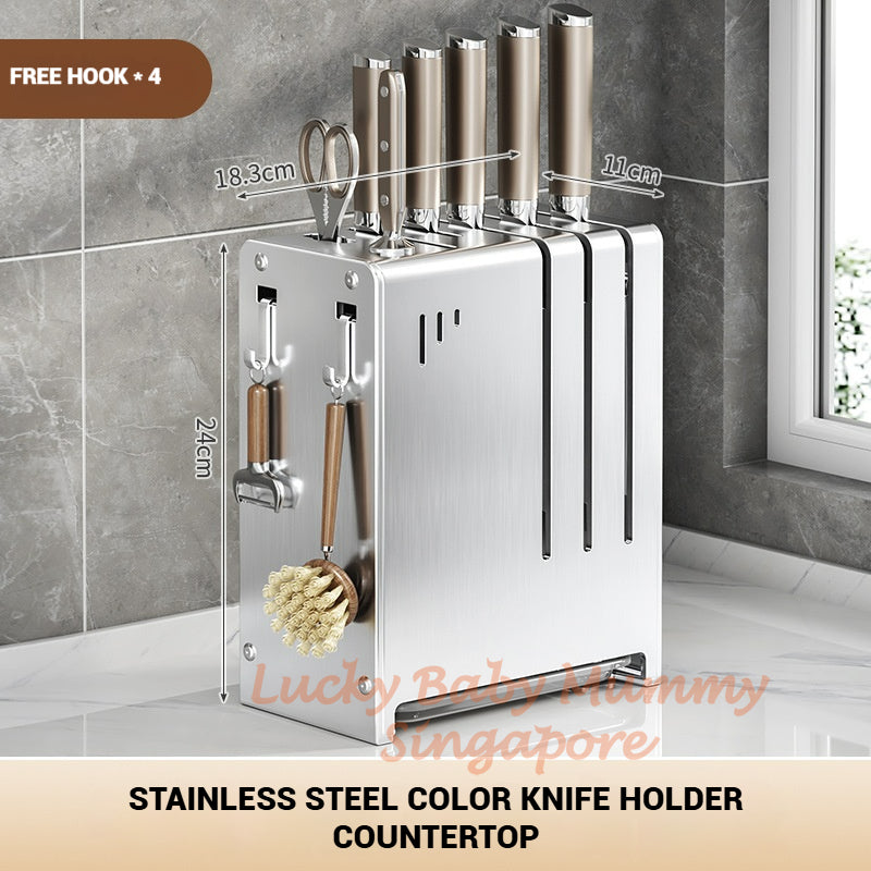 Wall-Mounted & Countertop Stainless Steel Knife Rack