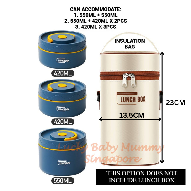 Stainless Steel Lunch Box / Microwaveable Thermos Food Container / Round Insulated Food Storage Box