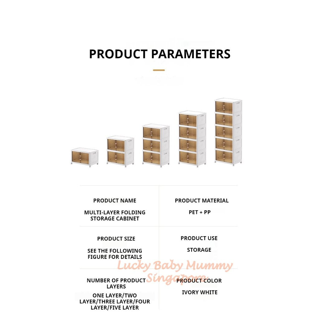 Stackable Folding Cabinet / Thickened Storage Cabinet / Home Organizer / Double Door Storage Box with Wheels