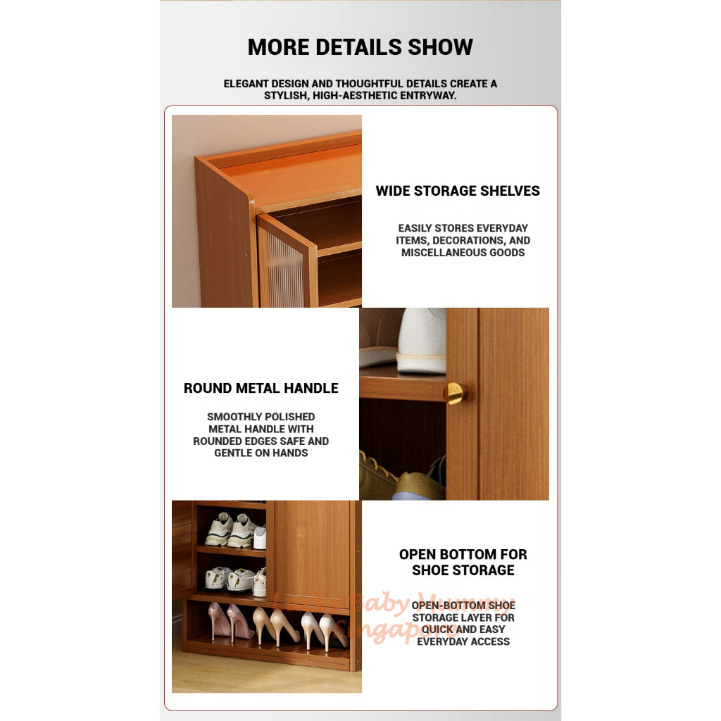 Shutter Door Bamboo Shoe Cabinet Dustproof/Multi-Layer Rack/Large Capacity for Doorway&Hallway