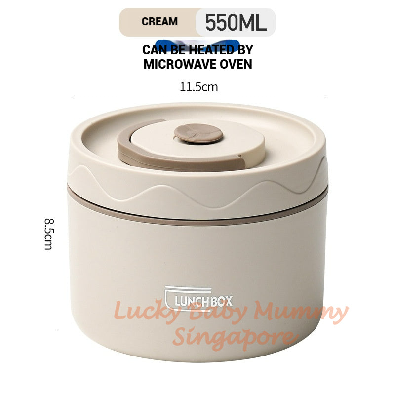 Stainless Steel Lunch Box / Microwaveable Thermos Food Container / Round Insulated Food Storage Box