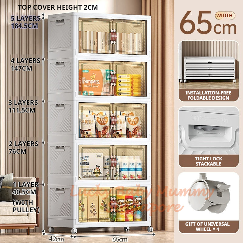 Stackable Folding Cabinet / Thickened Storage Cabinet / Home Organizer / Double Door Storage Box with Wheels