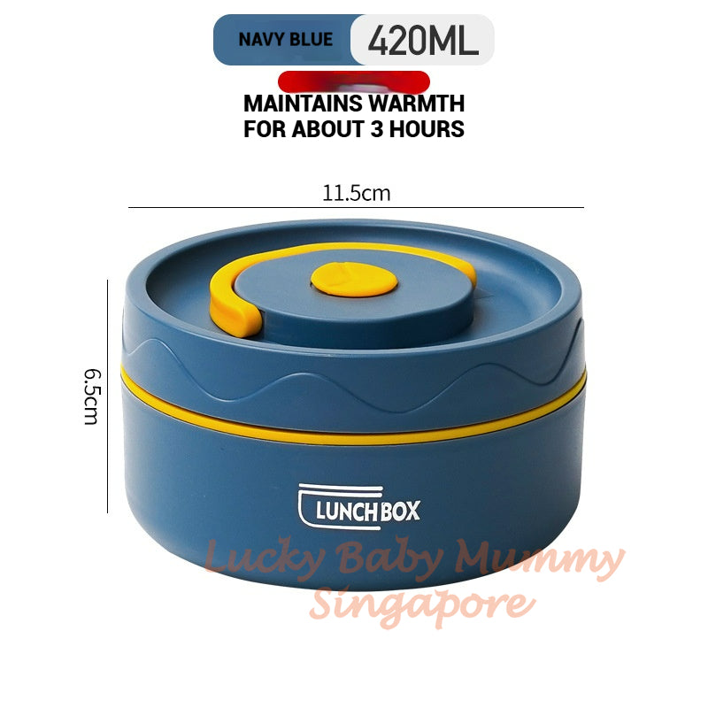 Stainless Steel Lunch Box / Microwaveable Thermos Food Container / Round Insulated Food Storage Box