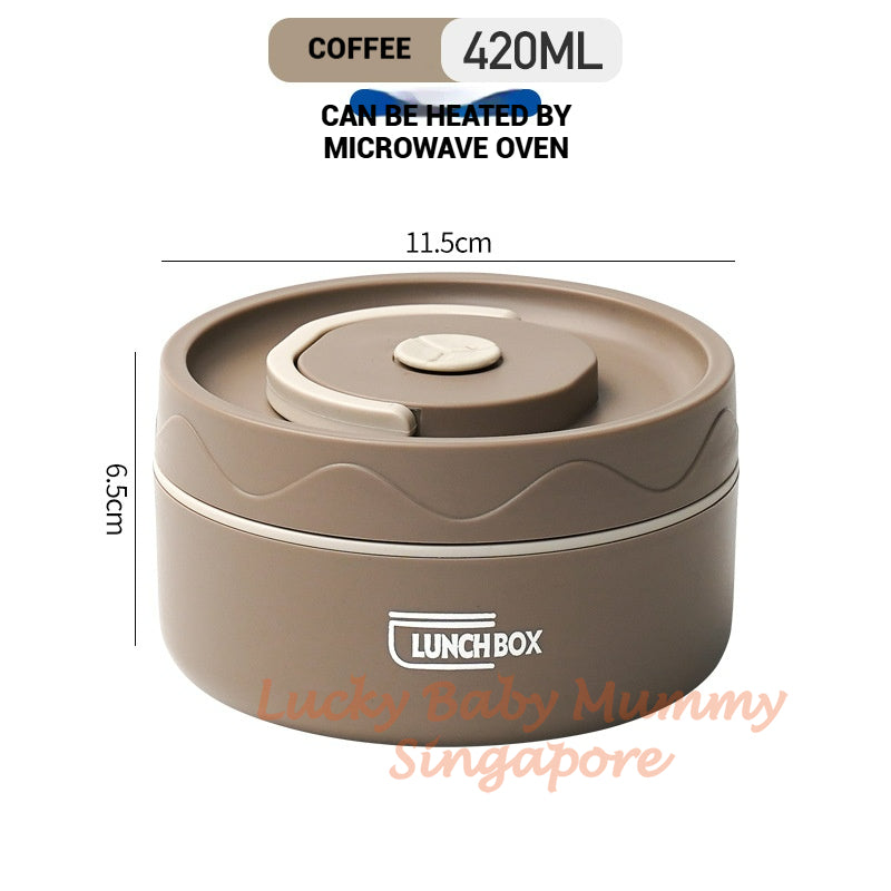 Stainless Steel Lunch Box / Microwaveable Thermos Food Container / Round Insulated Food Storage Box