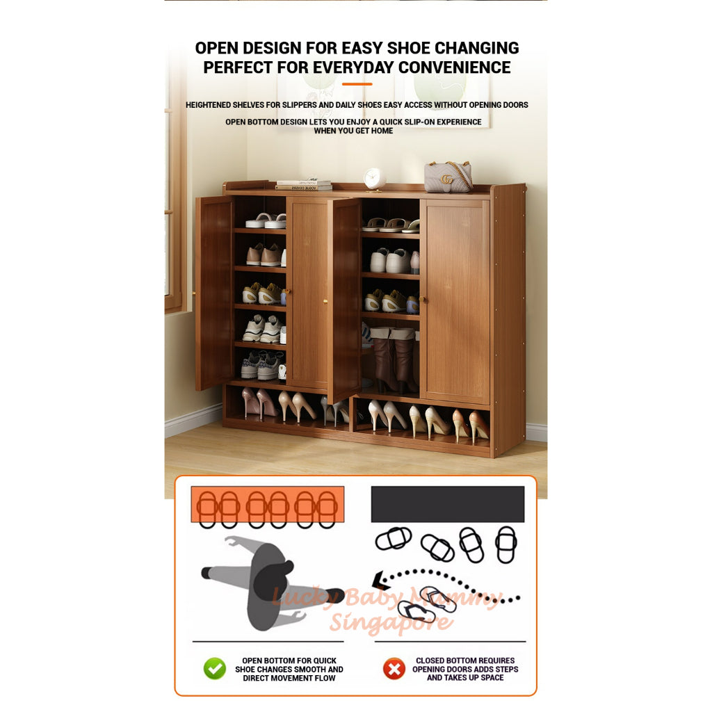 Shutter Door Bamboo Shoe Cabinet Dustproof/Multi-Layer Rack/Large Capacity for Doorway&Hallway