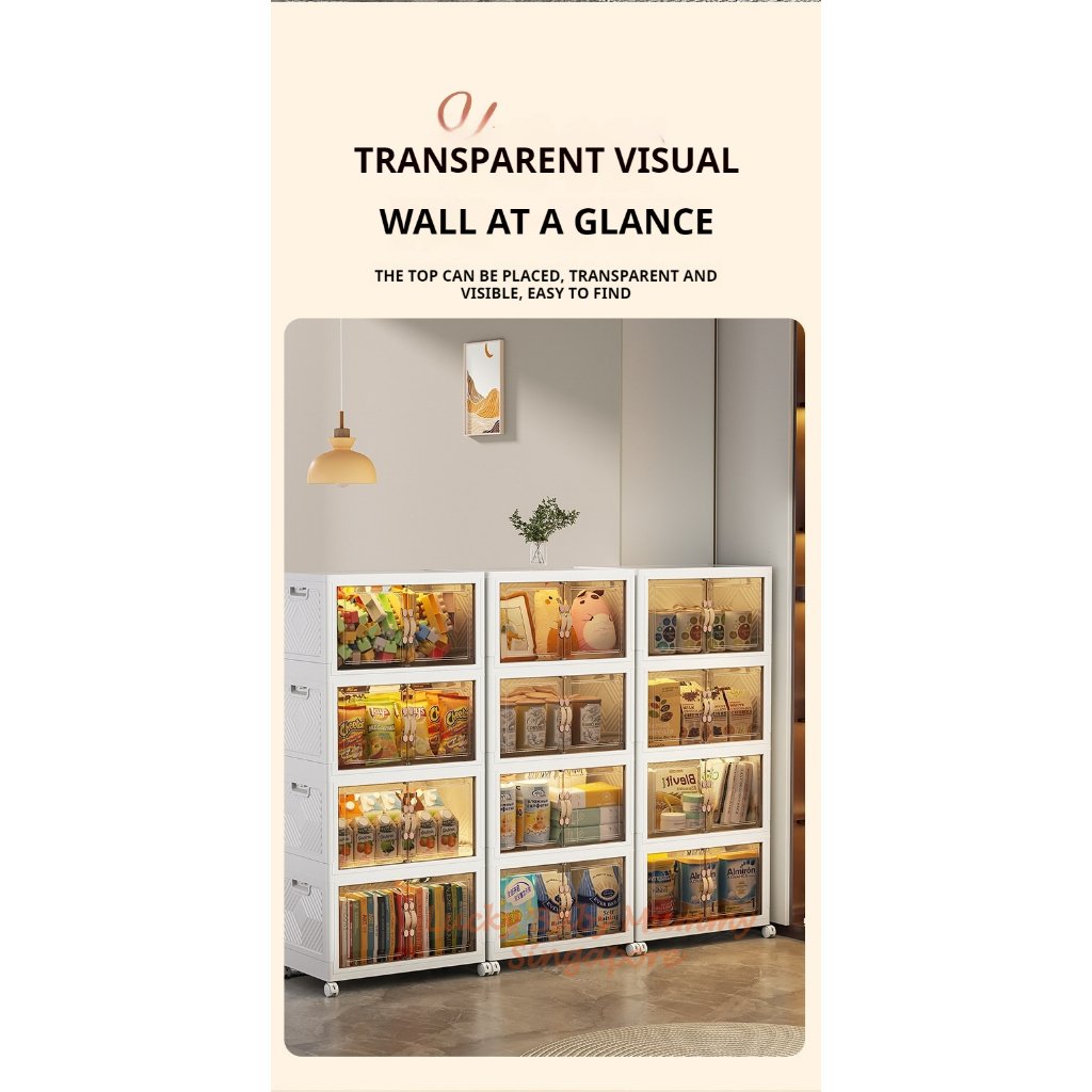 Stackable Folding Cabinet / Thickened Storage Cabinet / Home Organizer / Double Door Storage Box with Wheels