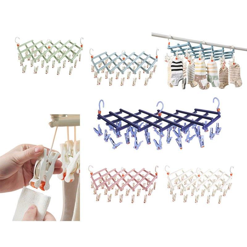 29 Clips Foldable Windproof Clothes Drying Plastic Rack / Plastic Sock Clips / Multi Clamp Clips Hanger