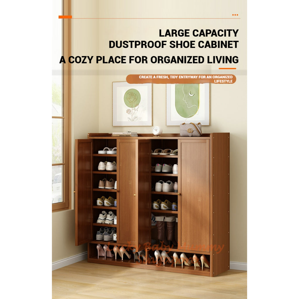 Shutter Door Bamboo Shoe Cabinet Dustproof/Multi-Layer Rack/Large Capacity for Doorway&Hallway