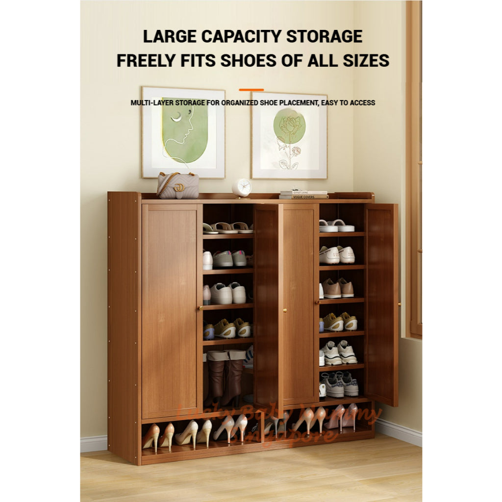 Shutter Door Bamboo Shoe Cabinet Dustproof/Multi-Layer Rack/Large Capacity for Doorway&Hallway