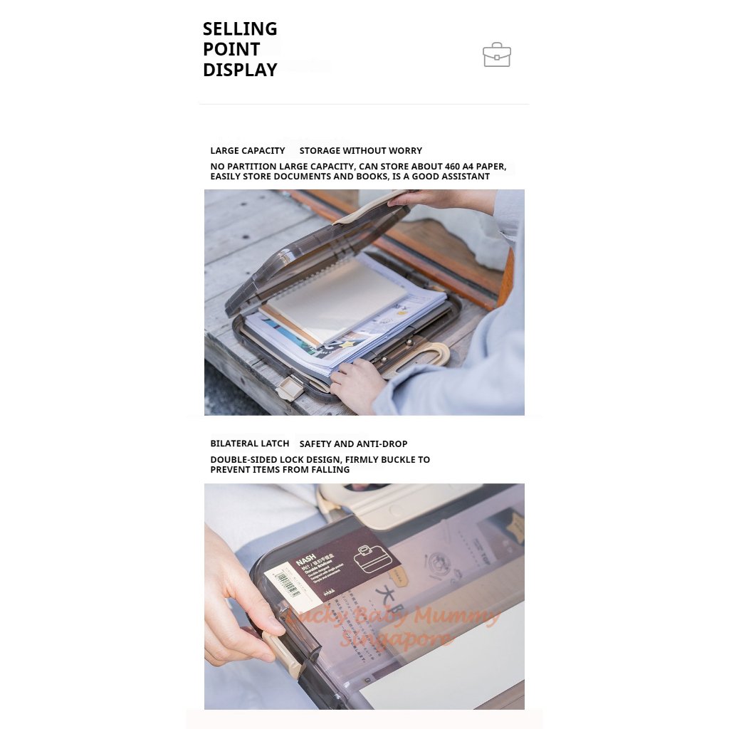 Portable Document Box / Documents Stationery Storage Case / A4 Folder With Lock Handle / File Organiser