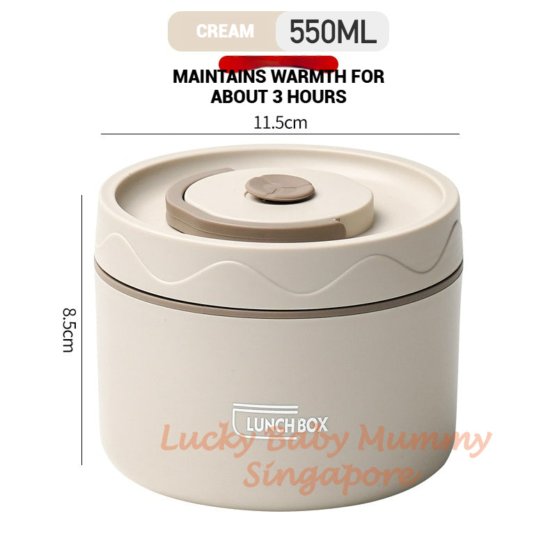 Stainless Steel Lunch Box / Microwaveable Thermos Food Container / Round Insulated Food Storage Box