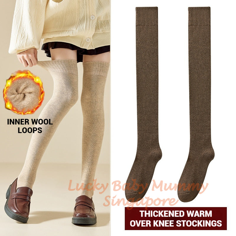Autumn And Winter Thickened Over-the-knee Socks/Fleece-lined Warm Socks For Women/Non-Slip Stockings