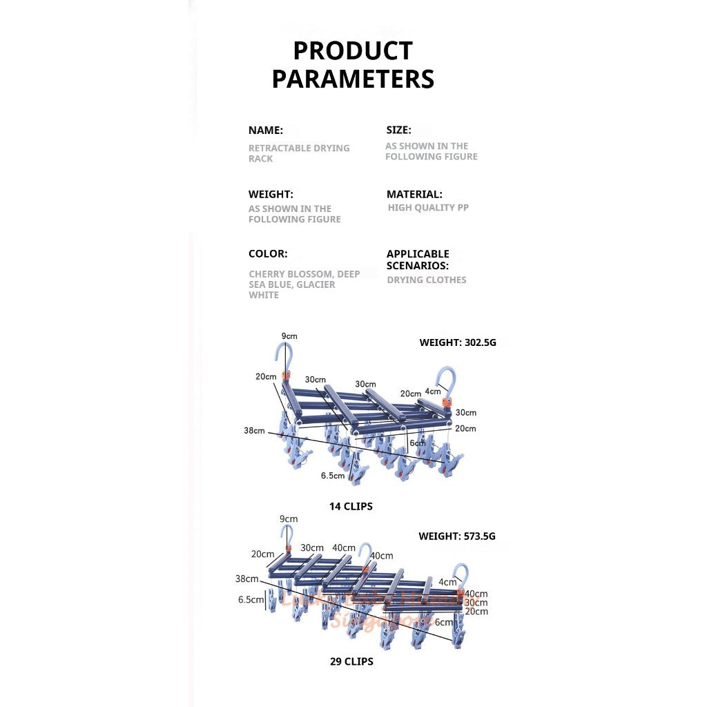 29 Clips Foldable Windproof Clothes Drying Plastic Rack / Plastic Sock Clips / Multi Clamp Clips Hanger