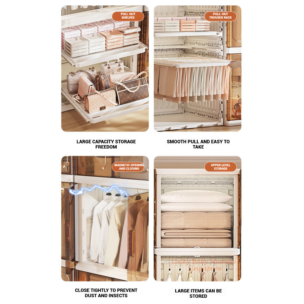 Foldable Large Wardrobe Cabinet with Adjustable Shelves