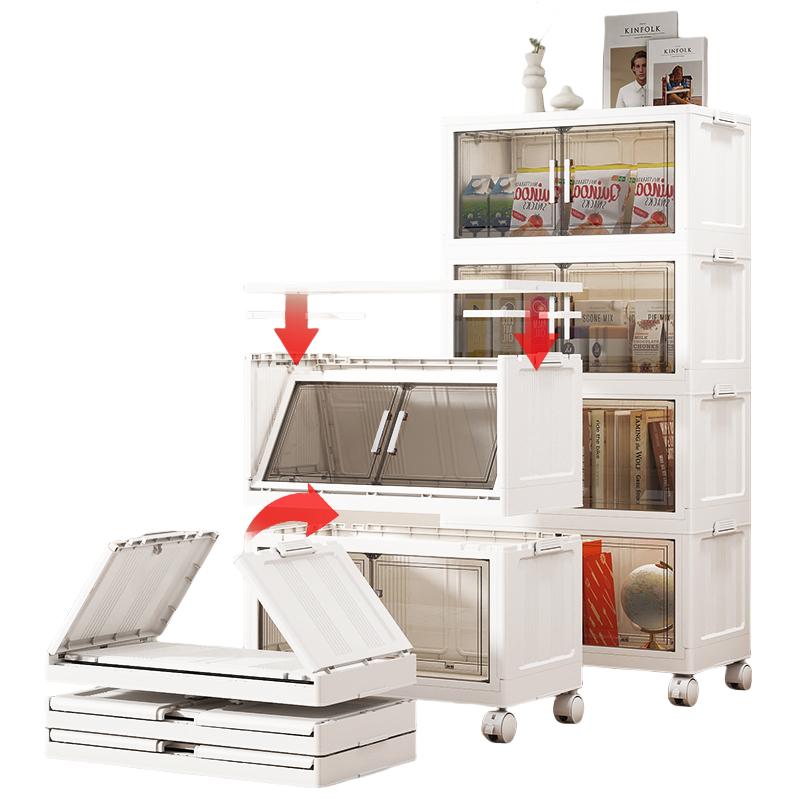 One-Piece Stackable Folding Cabinet / Foldable Storage Cabinet / Double Door Storage Drawer With Wheels