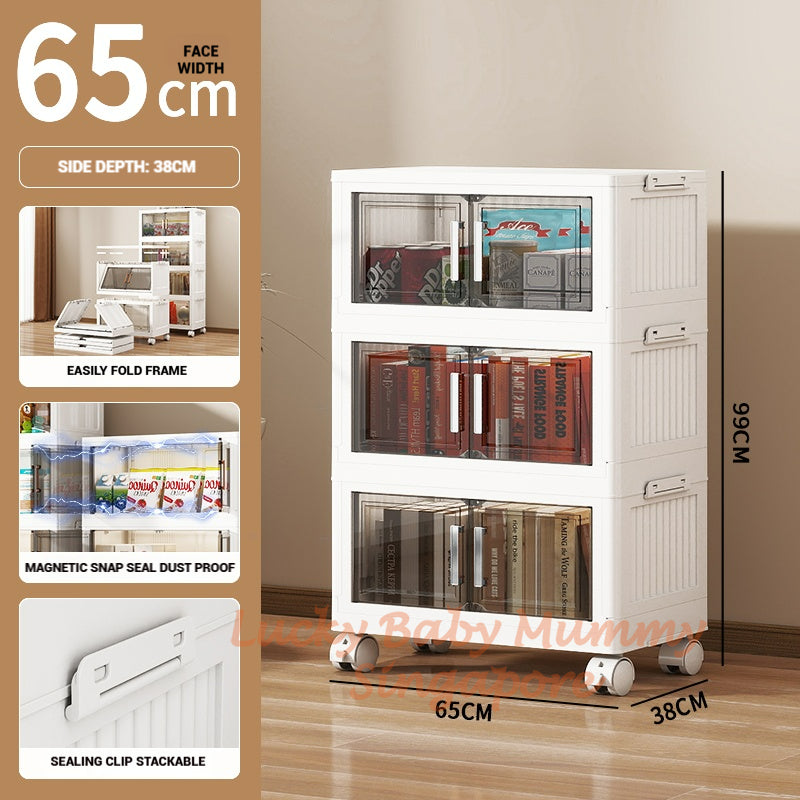 One-Piece Stackable Folding Cabinet / Foldable Storage Cabinet / Double Door Storage Drawer With Wheels