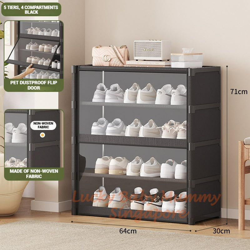 Flip Dustproof Shoe Cabinet with Clear Door