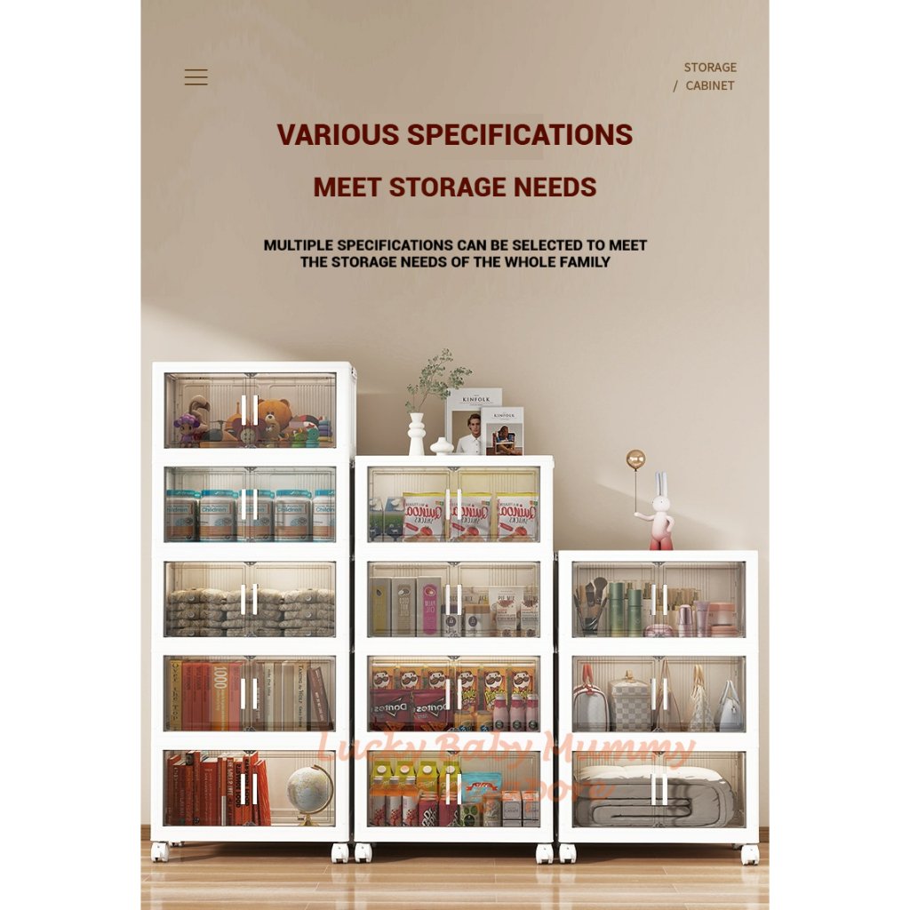 One-Piece Stackable Folding Cabinet / Foldable Storage Cabinet / Double Door Storage Drawer With Wheels