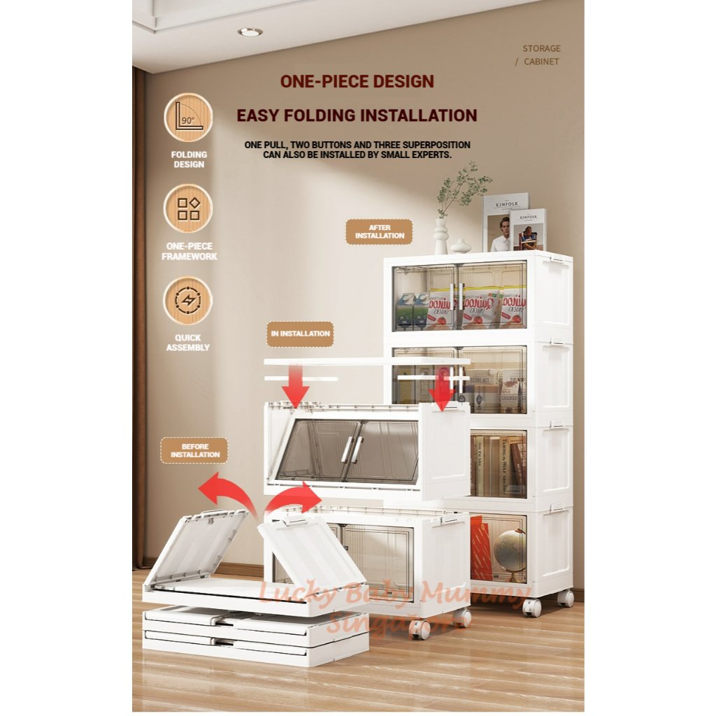 One-Piece Stackable Folding Cabinet / Foldable Storage Cabinet / Double Door Storage Drawer With Wheels