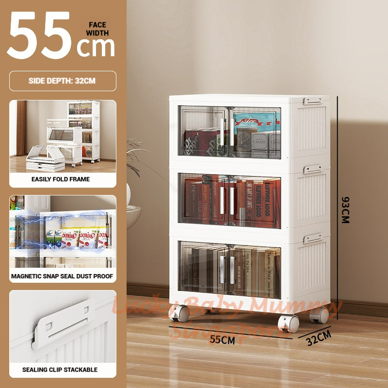 One-Piece Stackable Folding Cabinet / Foldable Storage Cabinet / Double Door Storage Drawer With Wheels