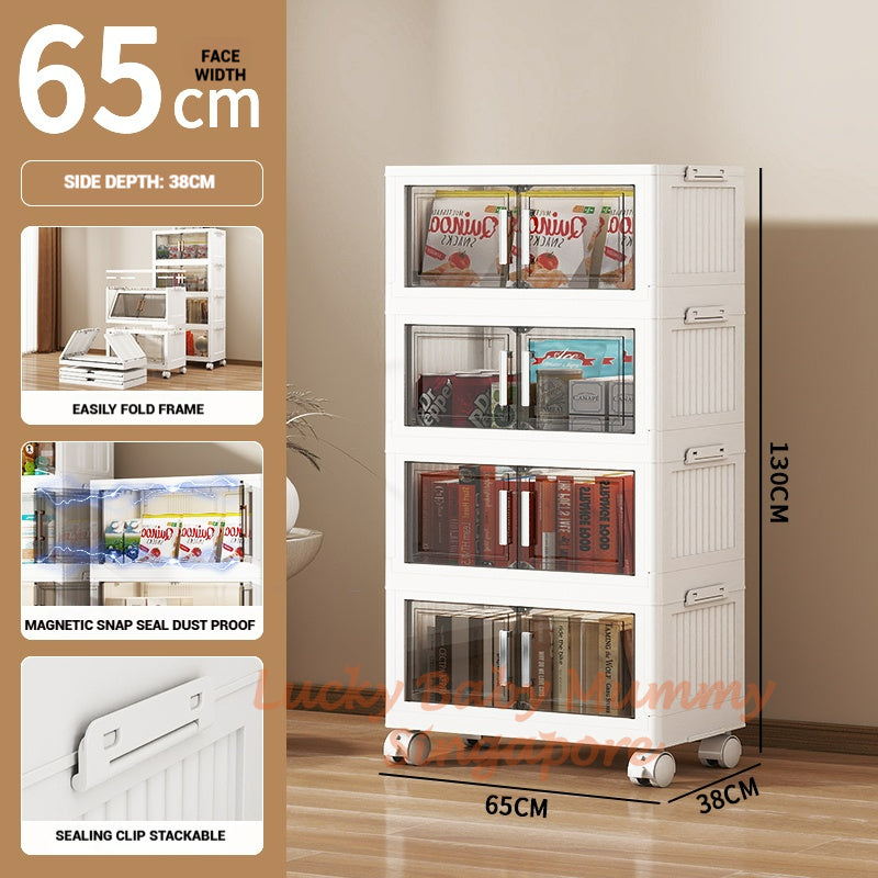 One-Piece Stackable Folding Cabinet / Foldable Storage Cabinet / Double Door Storage Drawer With Wheels