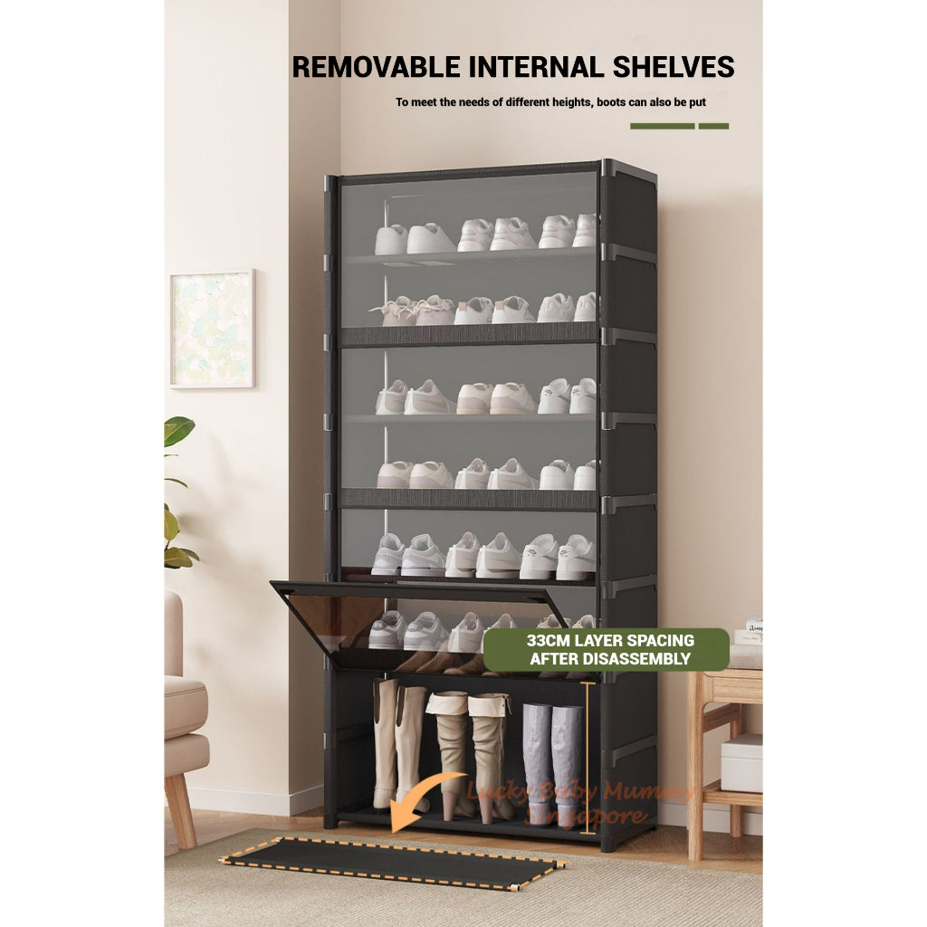 Flip Dustproof Shoe Cabinet with Clear Door