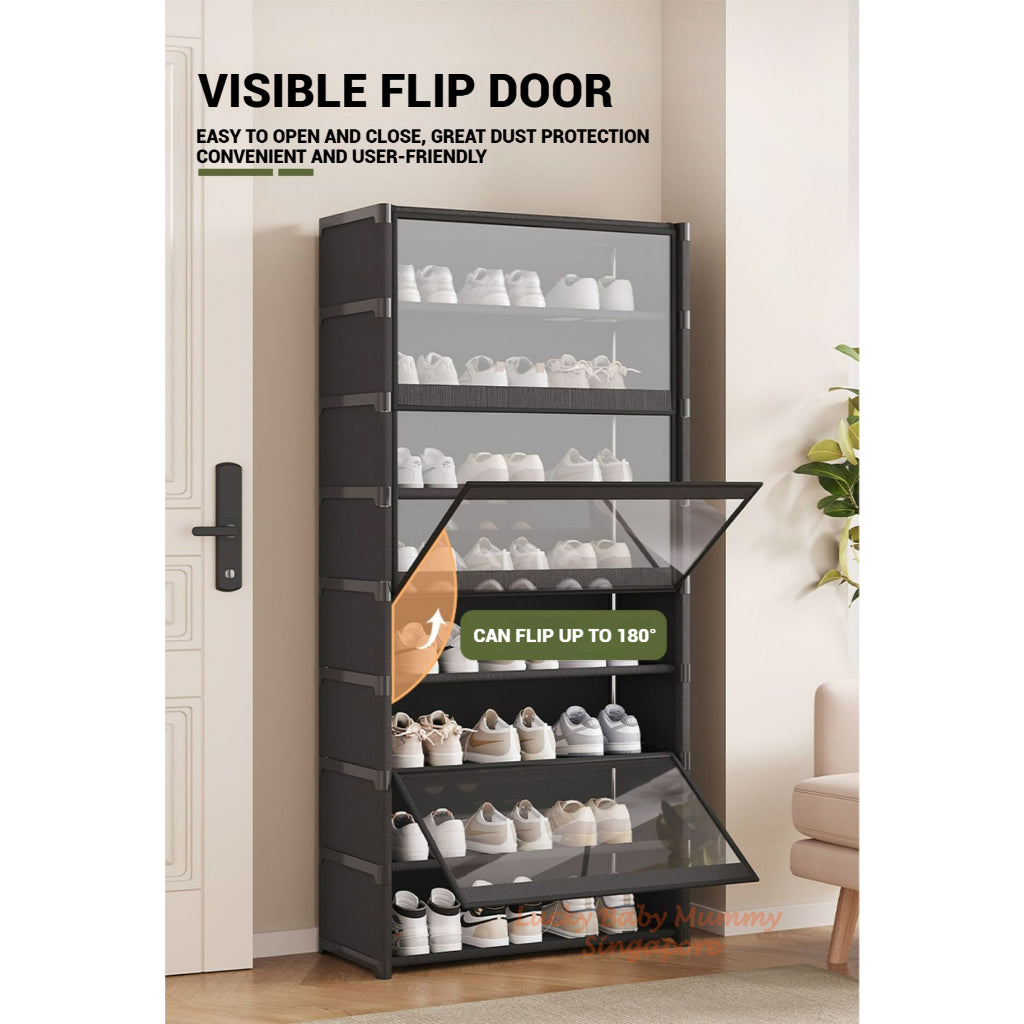 Flip Dustproof Shoe Cabinet with Clear Door