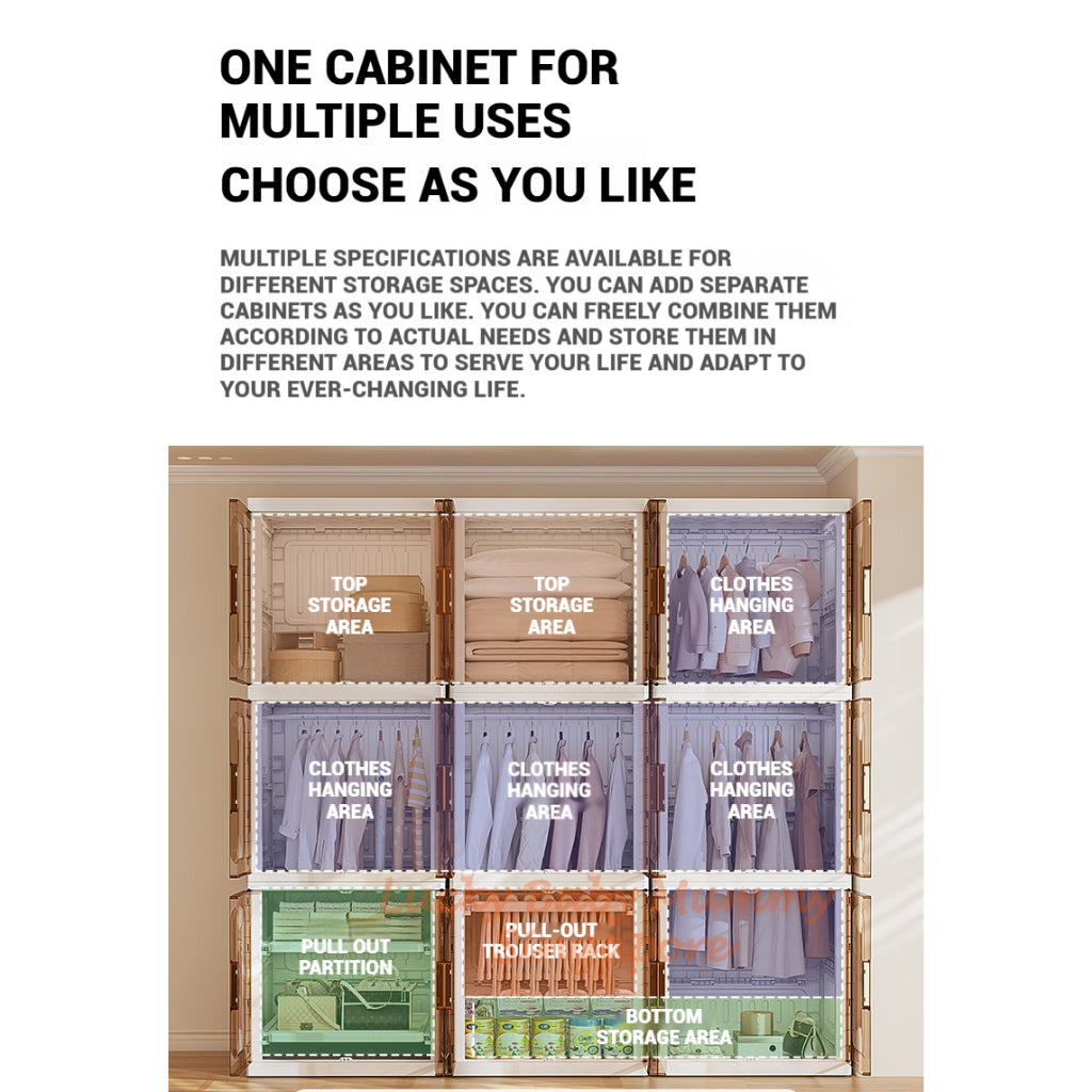 Foldable Large Wardrobe Cabinet with Adjustable Shelves