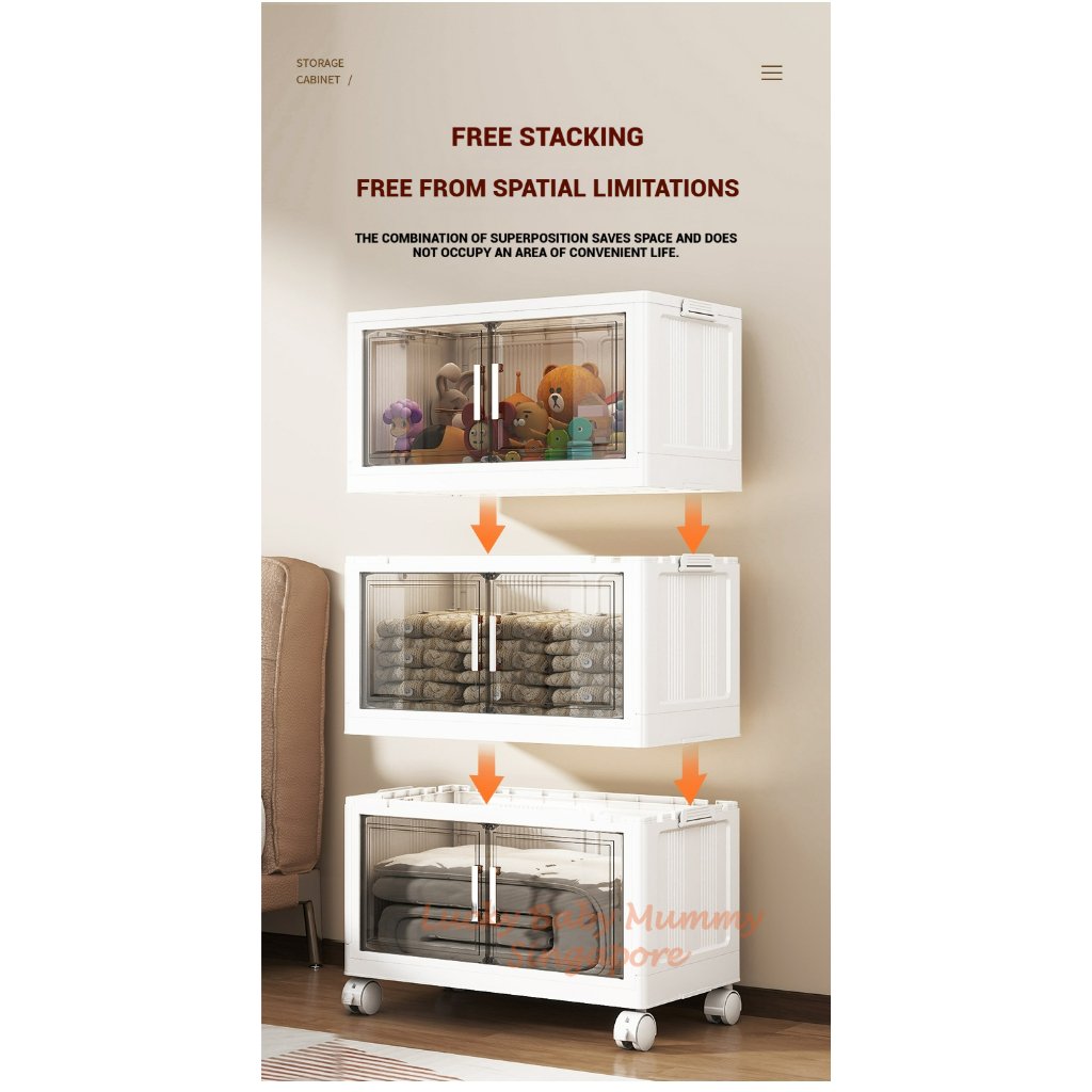 One-Piece Stackable Folding Cabinet / Foldable Storage Cabinet / Double Door Storage Drawer With Wheels