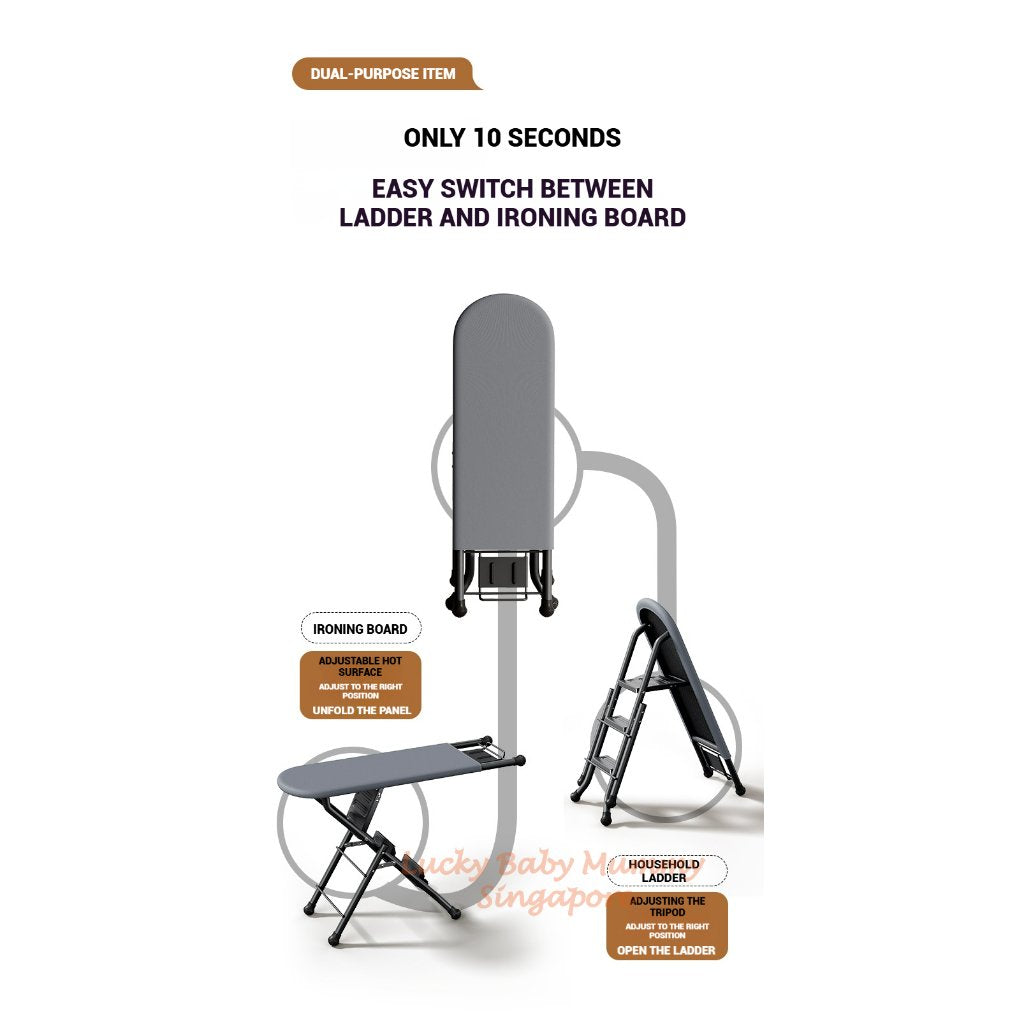 2 In 1 Ladder Ironing Board / Foldable Standing Ironing Board With Iron Rest / Dual-Use Ironing Board