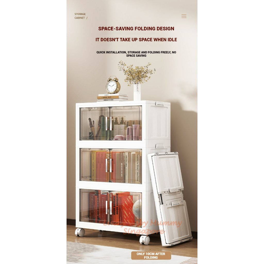 One-Piece Stackable Folding Cabinet / Foldable Storage Cabinet / Double Door Storage Drawer With Wheels
