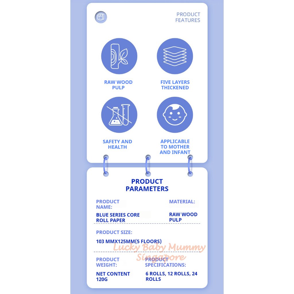 【24 Rolls/Box】ManHua Blue Series 5-Ply Toilet Paper Rolls 120g/ Household Napkin Paper/Facial Tissue