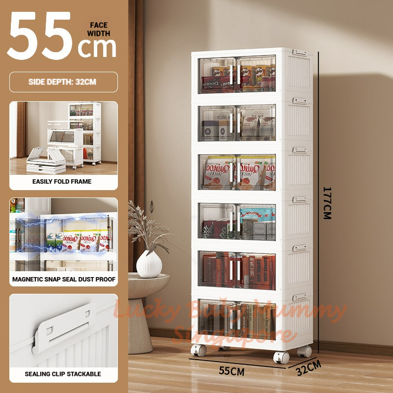 One-Piece Stackable Folding Cabinet / Foldable Storage Cabinet / Double Door Storage Drawer With Wheels