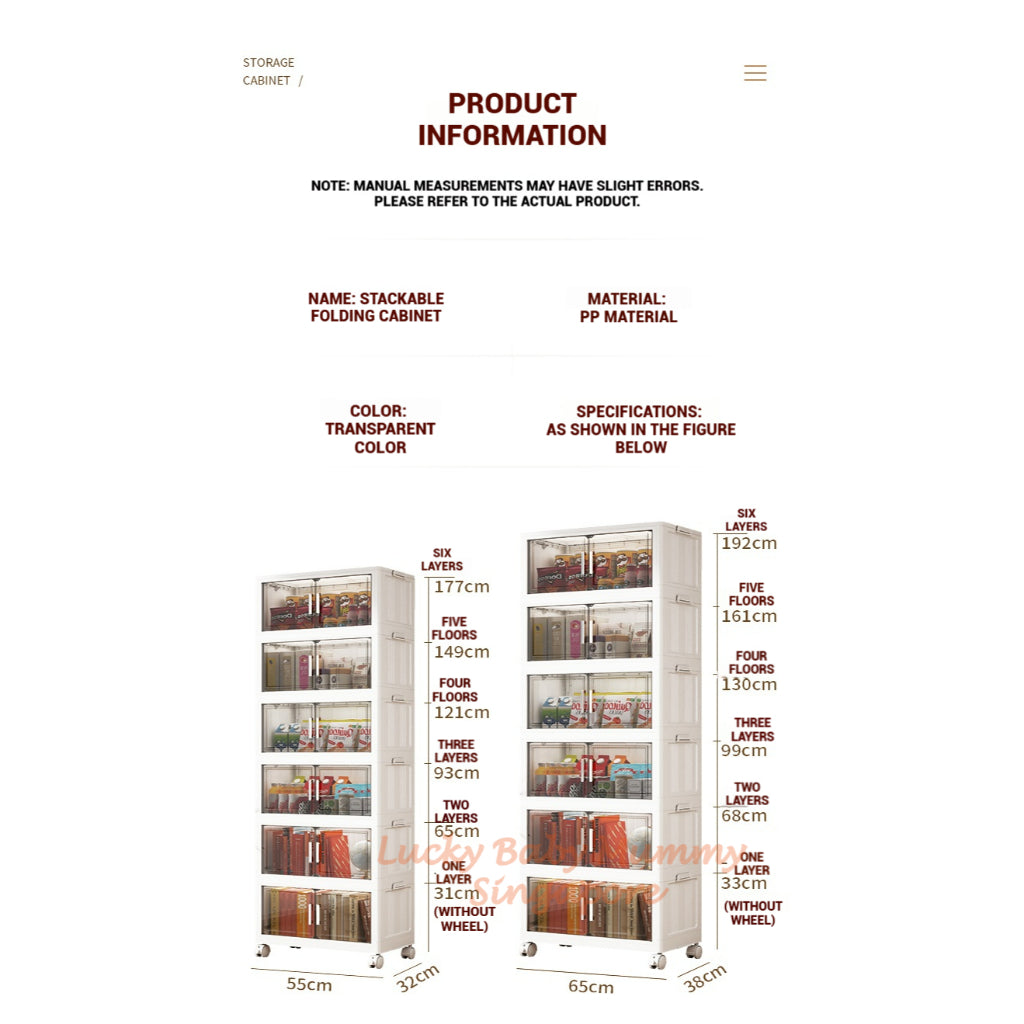 One-Piece Stackable Folding Cabinet / Foldable Storage Cabinet / Double Door Storage Drawer With Wheels