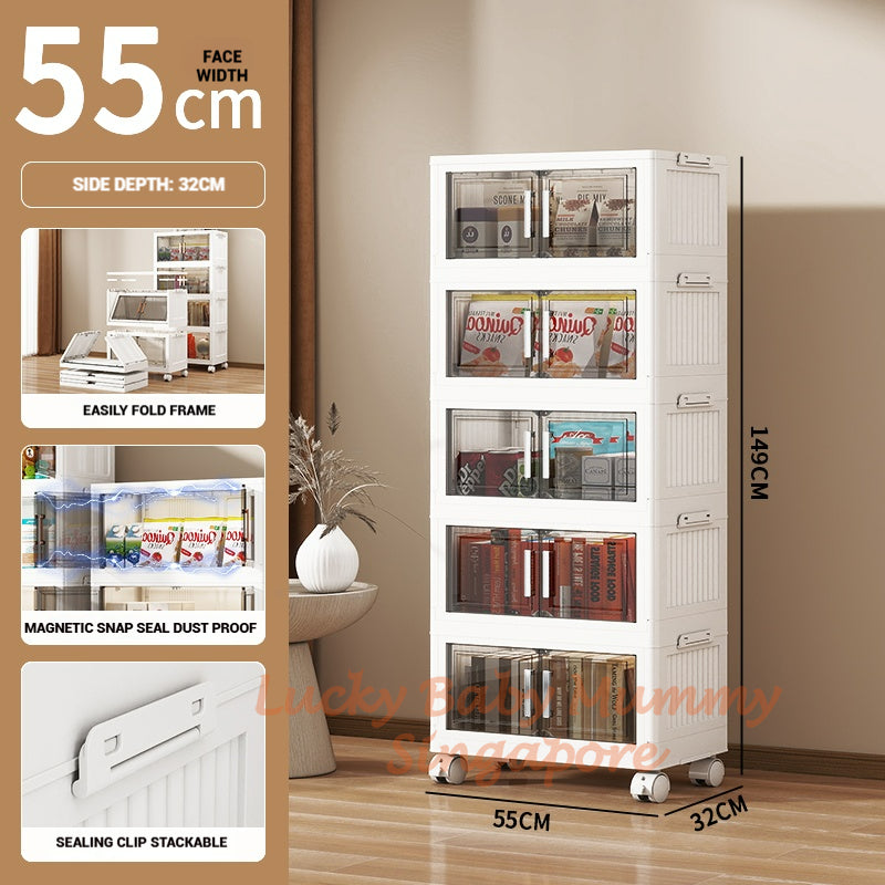 One-Piece Stackable Folding Cabinet / Foldable Storage Cabinet / Double Door Storage Drawer With Wheels