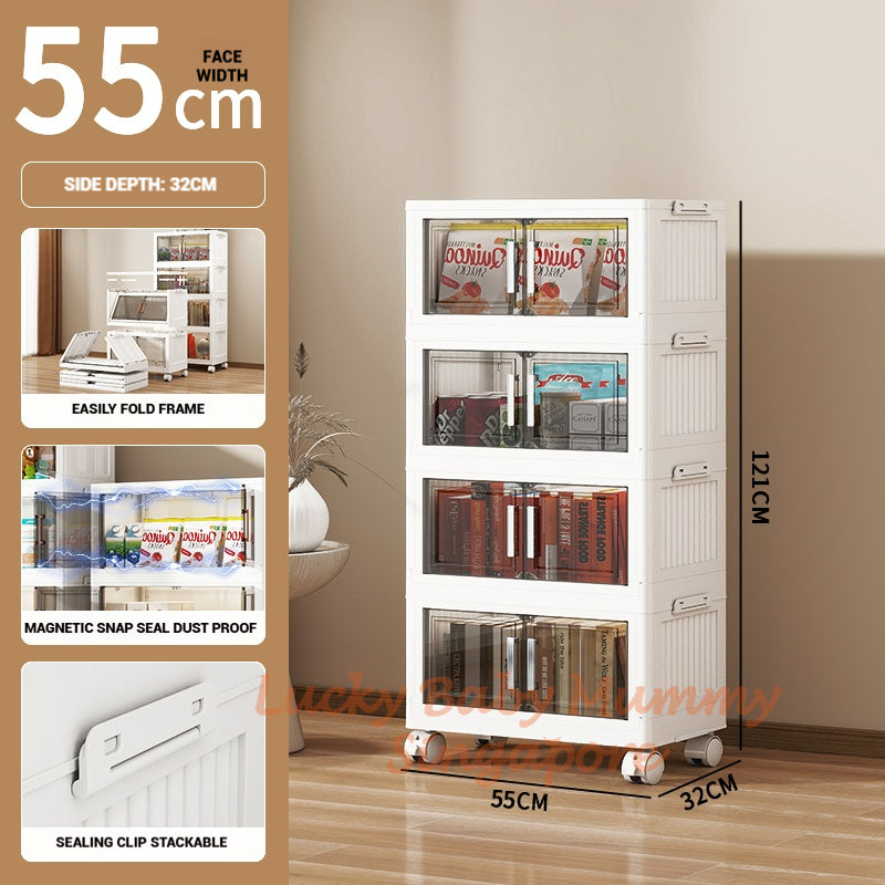 One-Piece Stackable Folding Cabinet / Foldable Storage Cabinet / Double Door Storage Drawer With Wheels