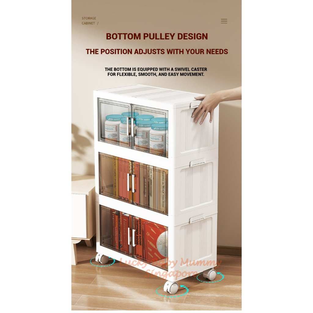 One-Piece Stackable Folding Cabinet / Foldable Storage Cabinet / Double Door Storage Drawer With Wheels