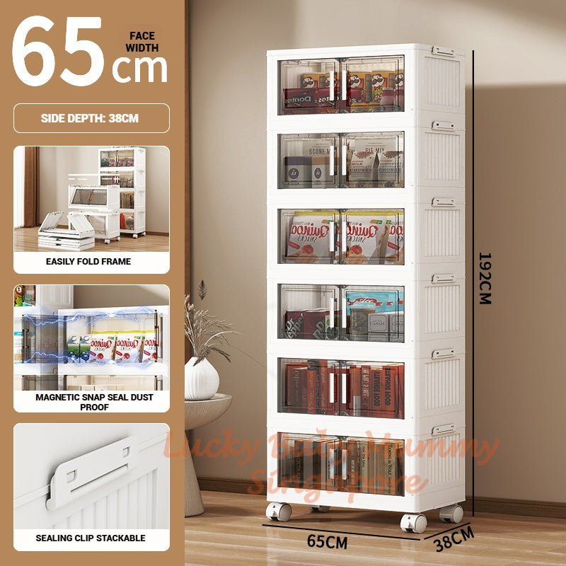 One-Piece Stackable Folding Cabinet / Foldable Storage Cabinet / Double Door Storage Drawer With Wheels
